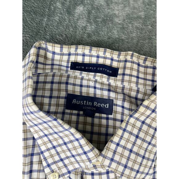 Men’s Austin Reed London button shirt XL 2-ply cotton plaid check dress casual - Picture 3 of 11